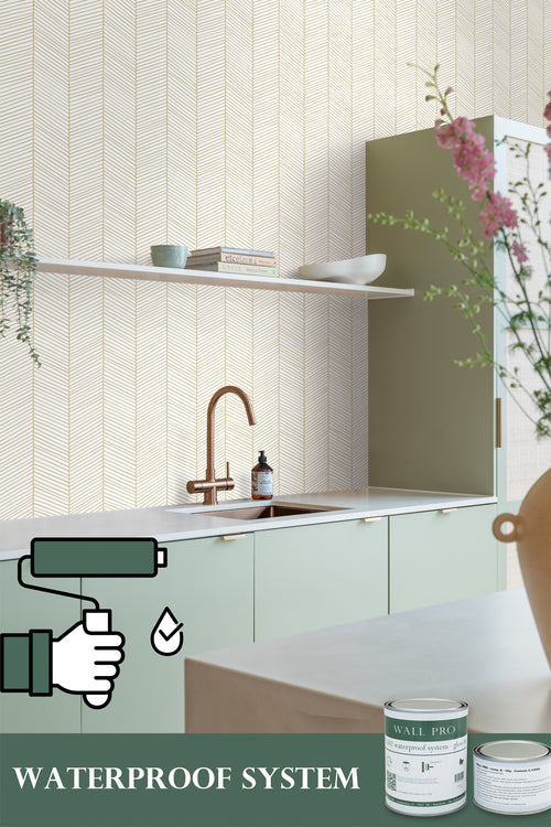 ESTAhome behang visgraat-motief wit en goud - 53 cm x 10.05 m - 139135