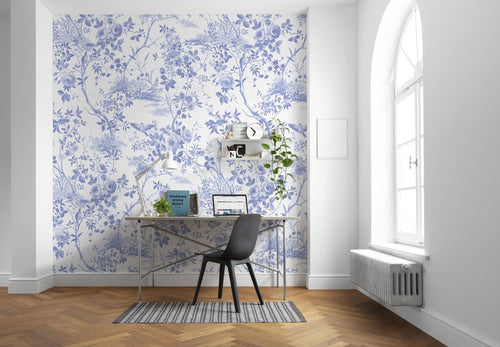 Sanders & Sanders fotobehang bloemen en vogels blauw - 300 x 280 cm - 612444 - vtwonen shop