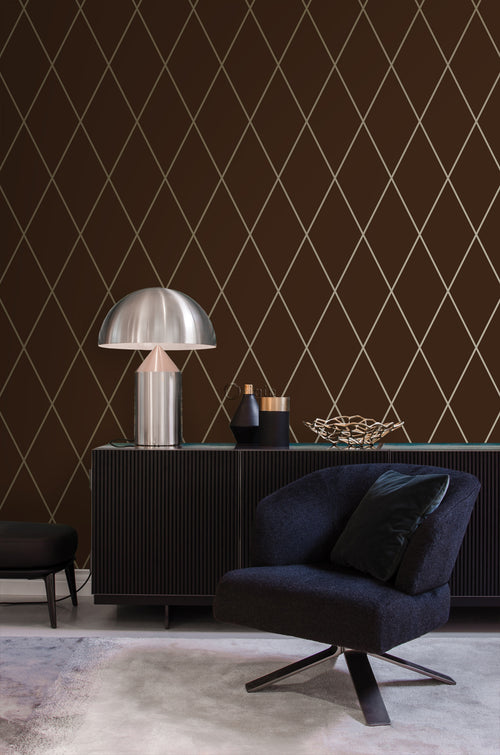 Origin Wallcoverings behang ruiten mat bruin en glanzend brons - 53 cm x 10,05 m - 345717 - vtwonen shop