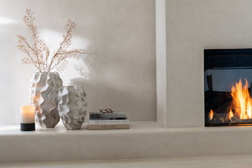 J-Line windlicht/vaas Ray - glas/wilg - wit/zwart - small - 20.5 cm hoog - vtwonen shop