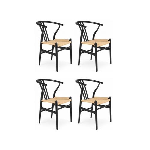 Furnhouse eetkamerstoel Nicoline - Zwart - Papiergaren - Set van 4