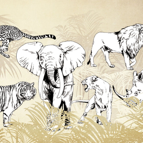 Sanders & Sanders fotobehang jungle dieren beige en zwart wit - 424 x 280 cm - 640894