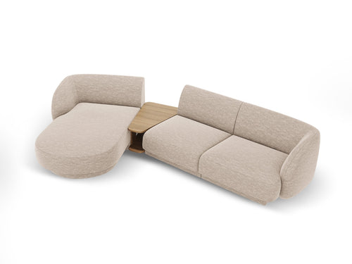 Micadoni linker modulaire bank Miley 3-zits, structurele stof beige - 178x303x70cm