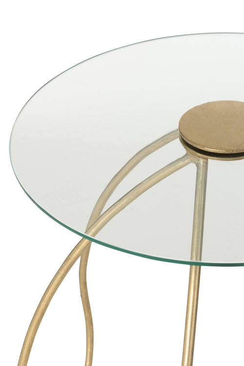 J-Line tafel Rond - metaal/glas - goud - 2 stuks