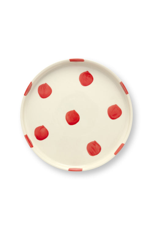vtwonen - Serviesset - Gebaksbord, Ontbijtbord en Mok - Stippen - Rood - Keramiek - Set van 3