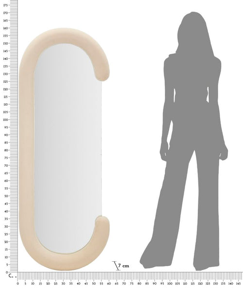 Wandspiegel in beige fluweel 60x7x160 cm