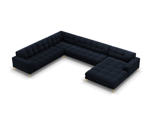 Cosmopolitan Design Panoramische hoekbank links Bali 7-zits, flueel, donkerblauw - 256x327x75cm