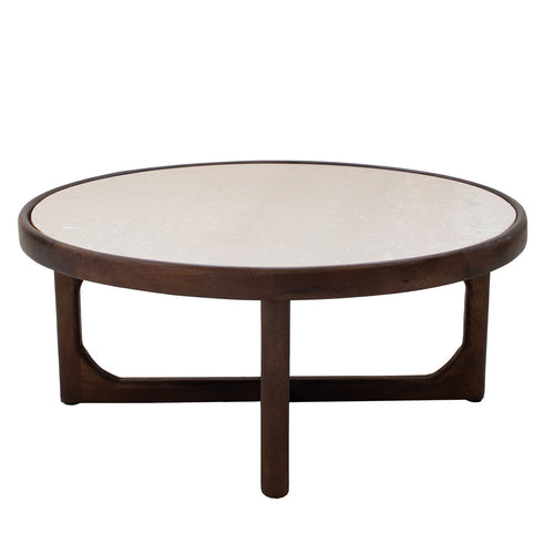 Giga Meubel Salontafel Ayase Rond - Marmer/Hout - Donkerbruin - Set van 2 - vtwonen shop