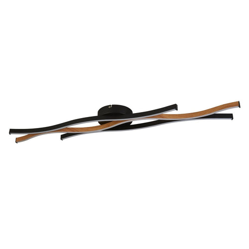 Bloom Swirl LED-plafondlamp, zwart met houteffect