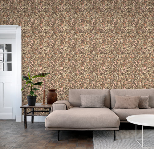ESTAhome behang veldbloemen bruin en roze - 50 x 900 cm - 131351 - vtwonen shop