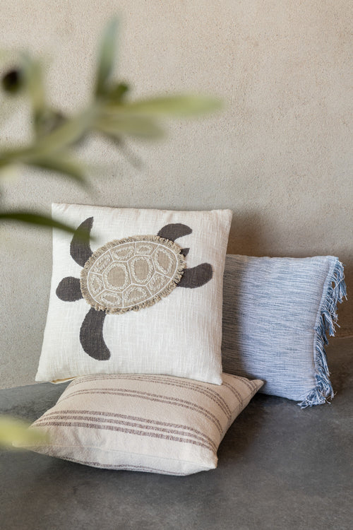 J-Line kussen Tweekleurig Weefsel + Franjes - katoen - wit/blauw - vtwonen shop