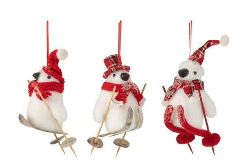 J-Line kersthanger Penguin Kerstman - polyresin - wit/rood - 3 stuks - vtwonen shop