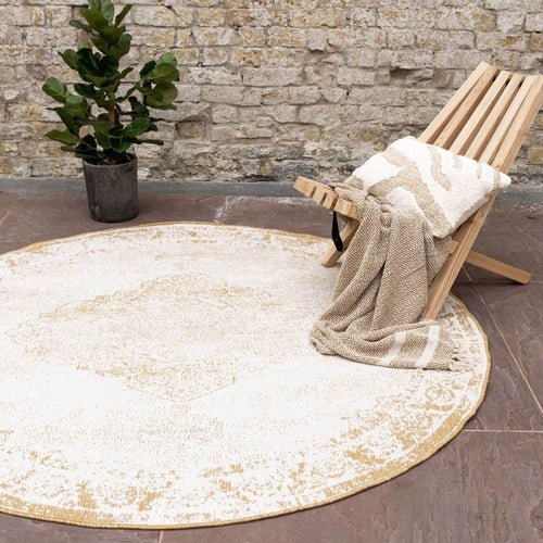 Rond Buitenkleed sage - Geel/Okergeel - dubbelzijdig - EVA Interior