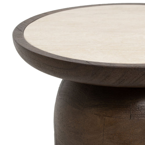 Giga Meubel Bijzettafel Aletta - Bruin/Beige - Mangohout/Travertin - 40x40cm - vtwonen shop