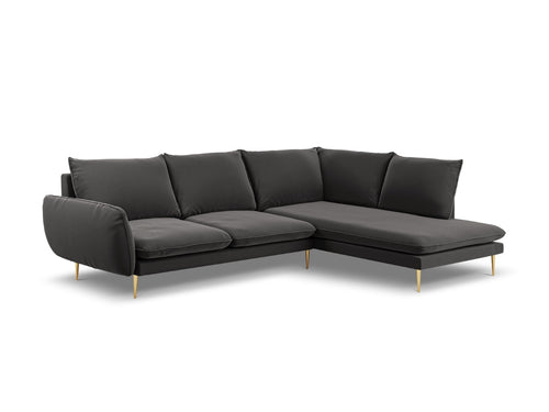 Cosmopolitan Design rechter hoekbank Vienna 6-zits, flueel, donkergrijs - 185x275x95cm