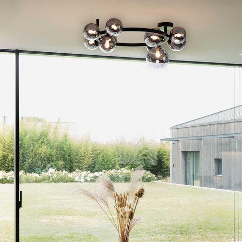 Ideal Lux PERLAGE 10-lichts Globe-plafondlamp zwart, rookgrijze kap
