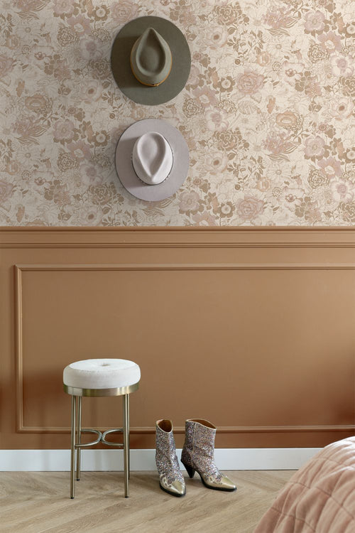 ESTAhome behang vintage bloemen beige en oudroze - 53 cm x 10.05 m - 139763