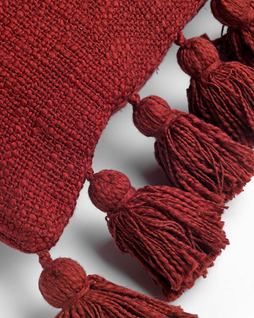 RUBY - Kussenhoes 45x45 cm - 100% katoen - met flosjes - Merlot - rood