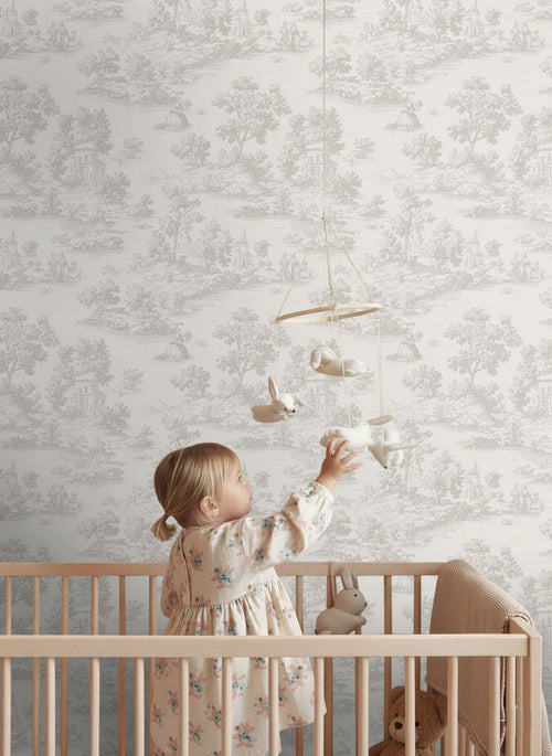 Sanders & Sanders behang toile de jouy print beige - 53 cm x 10 m - 641034