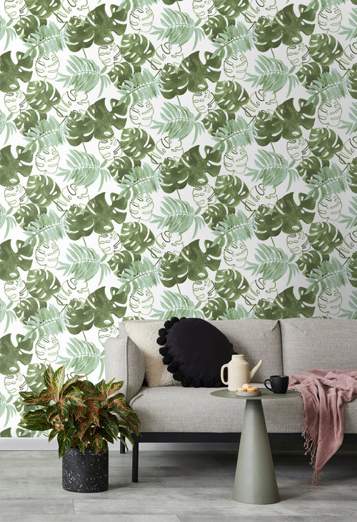 Walls4You behang tropische bladeren groen grijs - 53 cm x 10.05 m - 935294 - vtwonen shop