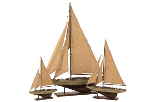 J-Line decoratie Zeilboot - hout - bruin - large