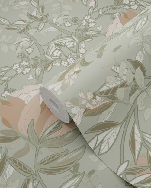 ESTAhome behang vintage bloemen in art nouveau stijl groen 53 cm x 10.05 m 139419