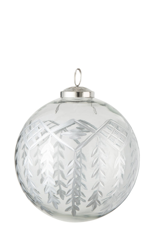 J-Line kerstbal Chloe - glas - transparant/zilver - large - 6 stuks