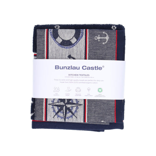 Luxe Keukendoek en Theedoek Maritime Donkerblauw - Bunzlau Castle - 100% biologisch GOTS katoen