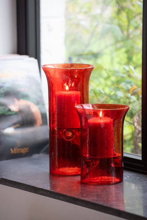 J-Line kaarshouder Bord - glas/metaal - rood - 3 stuks
