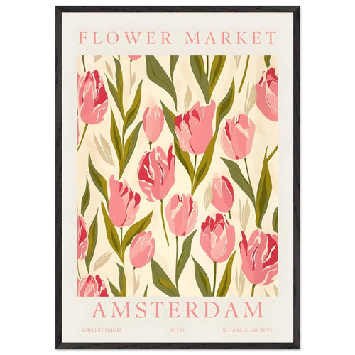 Artfulprints Poster met Lijst Flower market - Amsterdam IV   - 70x100 cm - Roze