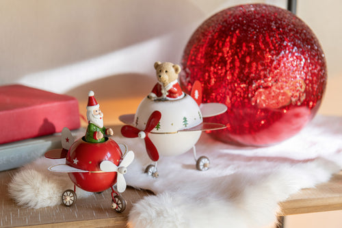 J-Line figuur Rendier + Kerstman Vliegtuig - metaal - rood/wit - large - 2 stuks - vtwonen shop