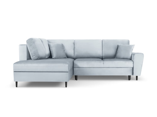 Cosmopolitan Design Uitklapbare hoekbank links met opbergdoos Kyoto 5-zits, flueel, lichtblauw - 194x243x88cm