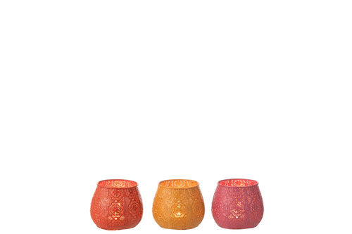 J-Line theelichthouder Cylinder - metaal/glas - mix - small - 3 stuks