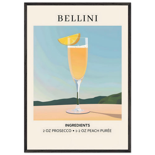 Artfulprints Poster met Lijst Bellini cocktail - Ingrediënten   - 70x100 cm - Geel