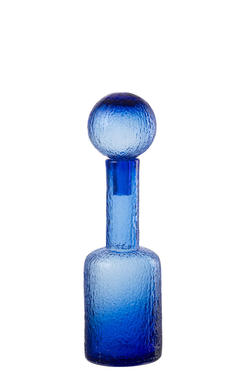 J-Line decoratie Fles Reliëf - glas - transparant/blauw - small