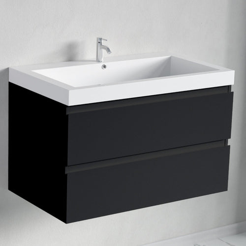 LOMAZOO badmeubelset Avalon - met hoge kast & witte wastafel - mat zwart - 80 cm