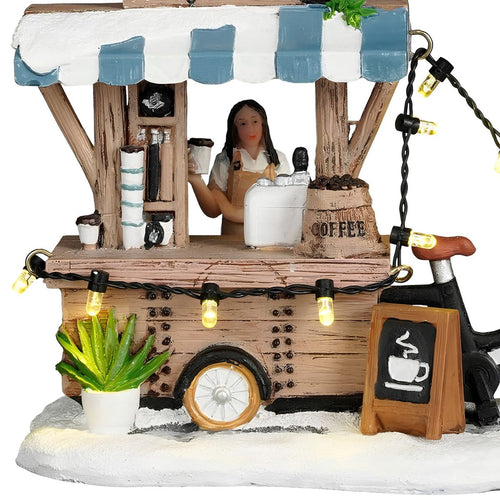 Luville Kerstdorp Miniatuur Coffee to go - Kerstversiering met Verlichte Koffiekraam - Guirlande voor Winters Kerstdorp - Kerstslingers met