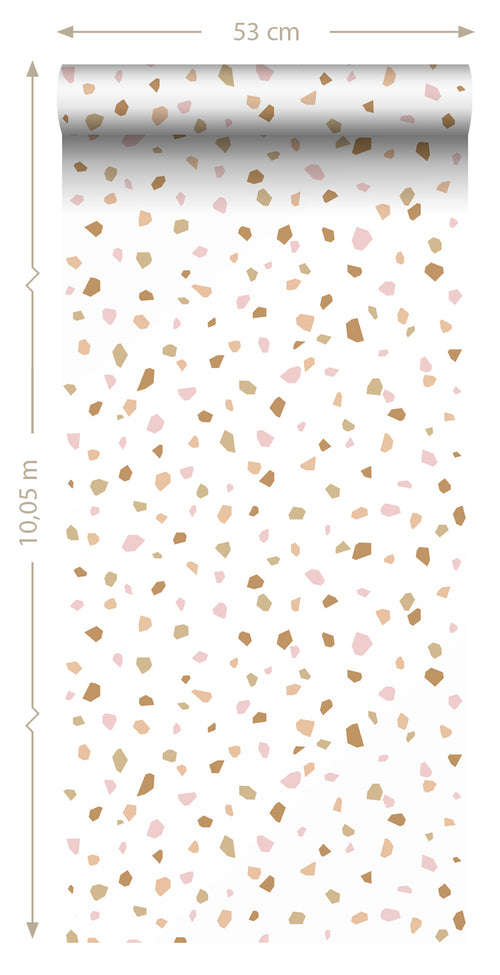 ESTAhome behang terrazzo zacht roze, warm oranje en beige - 53 cm x 10.05 m - 139198