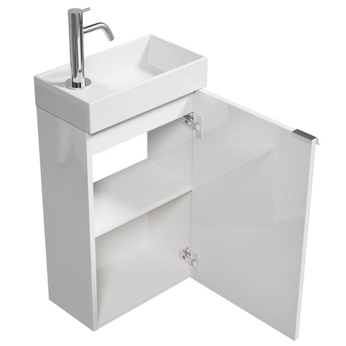 Badplaats Toiletmeubel Apollo 40 x 22 cm – Hoogglans Wit – Fonteinmeubel met Wastafel