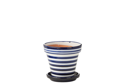 J-Line bloempot Granada Stripes Handmade + Painted - keramiek - blauw - medium - Ø 27 cm - vtwonen shop