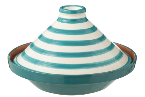 J-Line tajine Granada Stripes - keramiek - wit/aqua - vtwonen shop