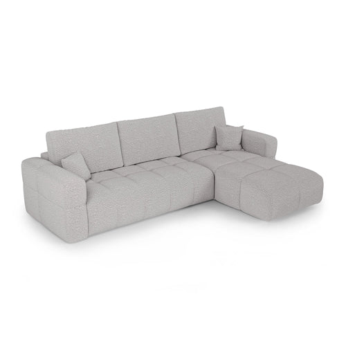 Premium Interiors - Rechthoekige hoekbank met slaapfunctie en opbergruimte VIBE - bouclé-stof lichtgrijs 286cm