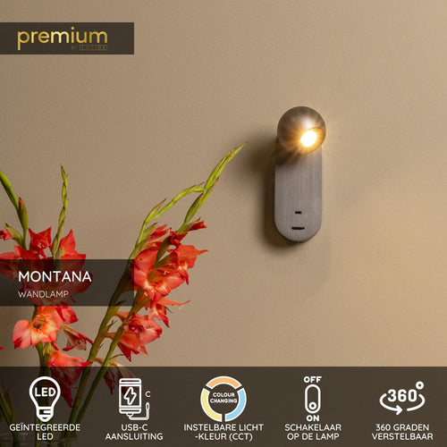 Lucide wandlamp MONTANA - Geïntegreerde LED - Grijs ijzer