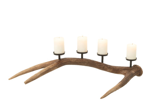 J-Line kaarshouder Antlers - polyresin - bruin - small
