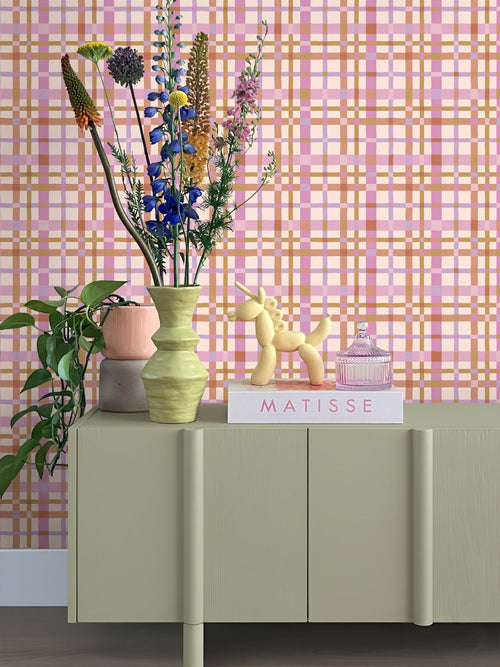 ESTAhome behang ruitjes paars - 50 x 900 cm - 132051