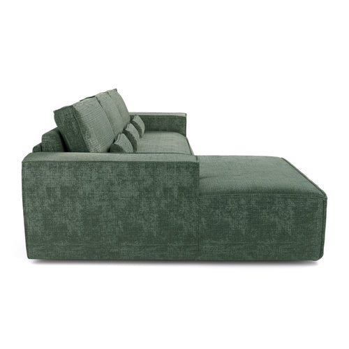 Premium Interiors - Linkshoekbank met snelle uitklapfunctie JUNE - gewaafd fluweel smaragdgroen 320cm