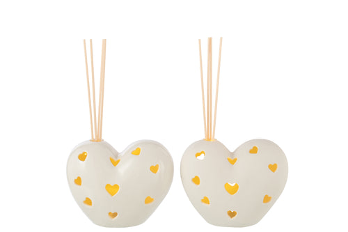 J-Line vaas Hart - keramiek - wit - 2 stuks - LED - vtwonen shop