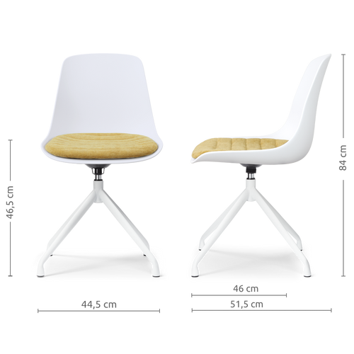 Nolon Nola-Liv draaibare eetkamerstoel wit met warm oker zitkussen - wit onderstel