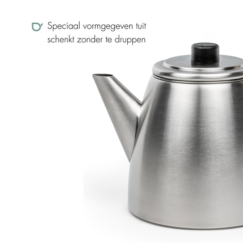Bredemeijer - Dubbelwandige theepot Odense - 1,1 liter - Mat staal - Met filter - vtwonen shop