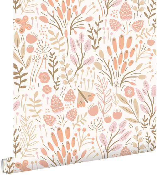 ESTAhome behang bladeren en bloemen wit en oranje - 50 x 900 cm - 131388 - vtwonen shop
